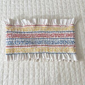 Zaful Swim White Ruffled Smocked Bandeau Bikini Top US 6 M Multicolor Pattern Ny